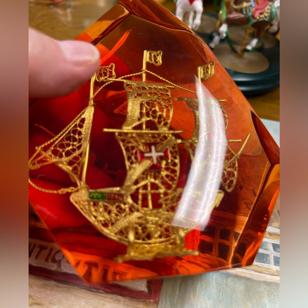 Vintage Portuguese Gold Galleon Paperweight